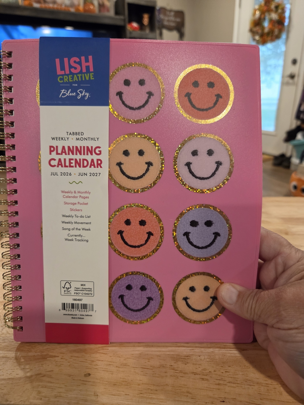 Blue Sky Pink Smiley Planner with Gold Accent